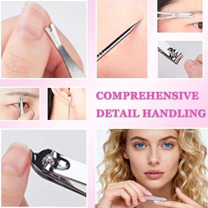 Nail Clippers Set, Manicure Grooming Care Tools Kit: Fingernail Clipper & Toenail Pedicure Cutter, Mini Nail Trimmer Kit with Travel Case Gifts for Women (Pink)