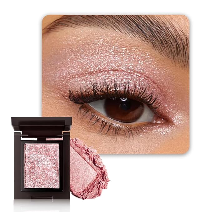 Sparkly Eyeshadow Palette for Women, Single Monochrome Eye Shadow Makeup, Shiny Pressed Cream Powder, Blendable Natural sombras para ojos, Holographic,Vegan,Travel (01-Glitter-Light Pink)