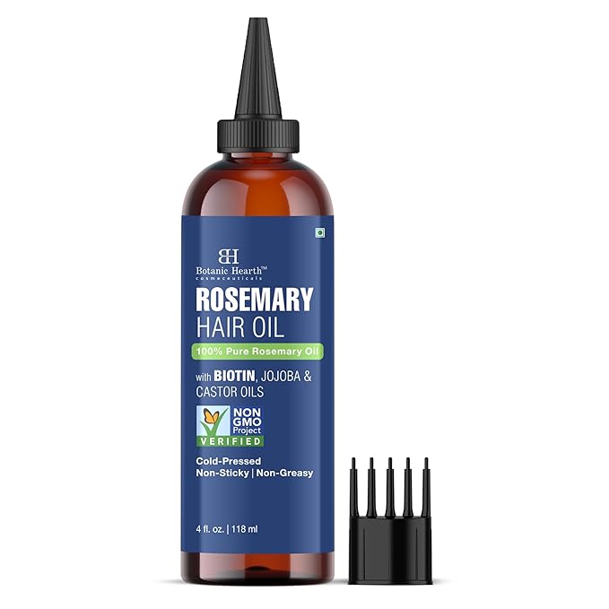 Botanic Hearth Hair Oil for Hair Growth | Rosemary Oil for Hair Growth with Biotin, Castor & Jojoba | Scalp Oil & Dry Scalp Treatment | Color Safe | All Hair Types | 4 Fl Oz
