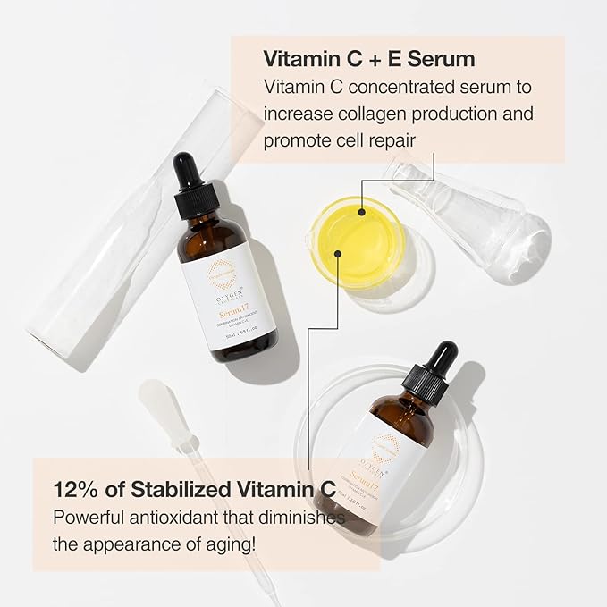 OxygenCeuticals Serum 17 – Pure Vitamin C 17% + Vitamin E Antioxidant Brightening Serum, High Potency Formula for Dark Spots, Uneven Tone & Radiance Boost. 1.69 fl.oz (50ml)
