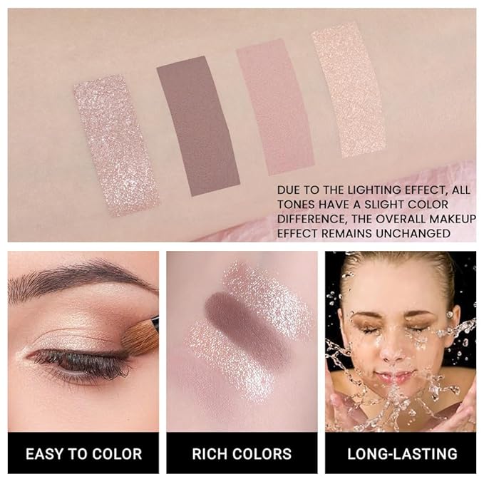 Eye Shadow Palette, Champagne Rose Pink Dark Brown Bronze Gold Eyeshadow Makeup, Vibrant Color Array Eyeshadow Palette, Matte & Shimmer Finishes, Long Lasting Waterproof, Incl. Built-In Mirror.