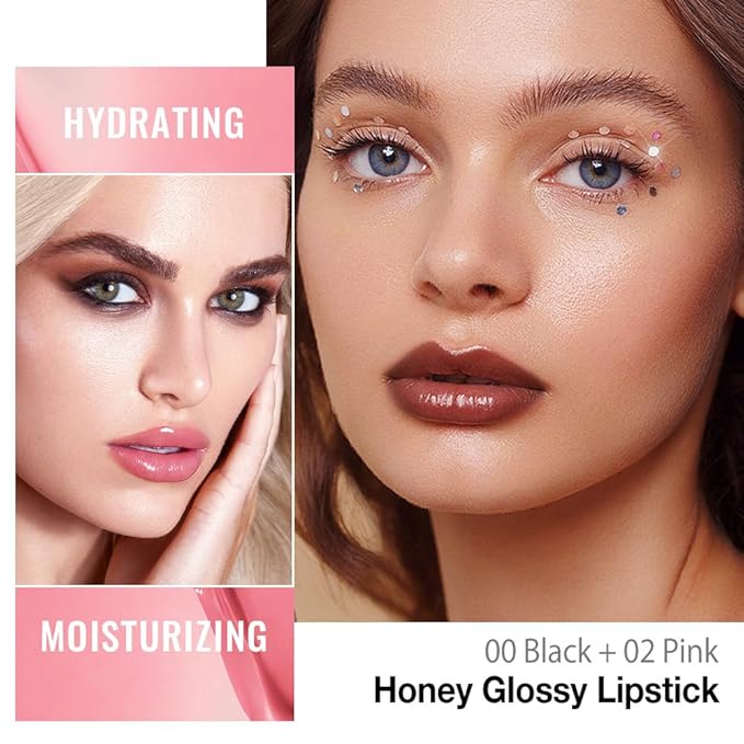 evpct 2Pcs Brown Dusty Pink Honey Lipstick Tinted Lip Balm, Sheer Hydrating Shine Tinted Lipstick for Women, Moisturizing Lip Color, Nourishing Tinted Lip Balm Plumper Gloss Stain, Glossy Shiny Finish
