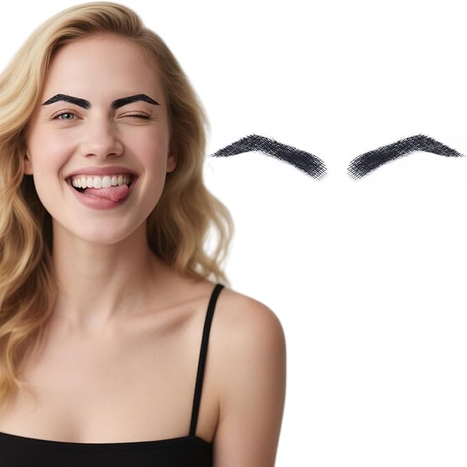 Fake Eyebrows, False EyeBrows 100% Handmade Full Lace Re-Usable Natural Invisible Realistic False Eyebrow Extensions for Man and Women, One Pair (Style 6)