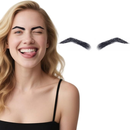 Fake Eyebrows, False EyeBrows 100% Handmade Full Lace Re-Usable Natural Invisible Realistic False Eyebrow Extensions for Man and Women, One Pair (Style 6)