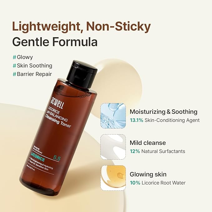 ACWELL Licorice pH Balancing Cleansing Toner 10.14 fl.oz. - PH5.5 Hydrating Makeup Cleansing Astringent - Skin Clearing, Reduce Pigmentation, Acne and Dark Spots