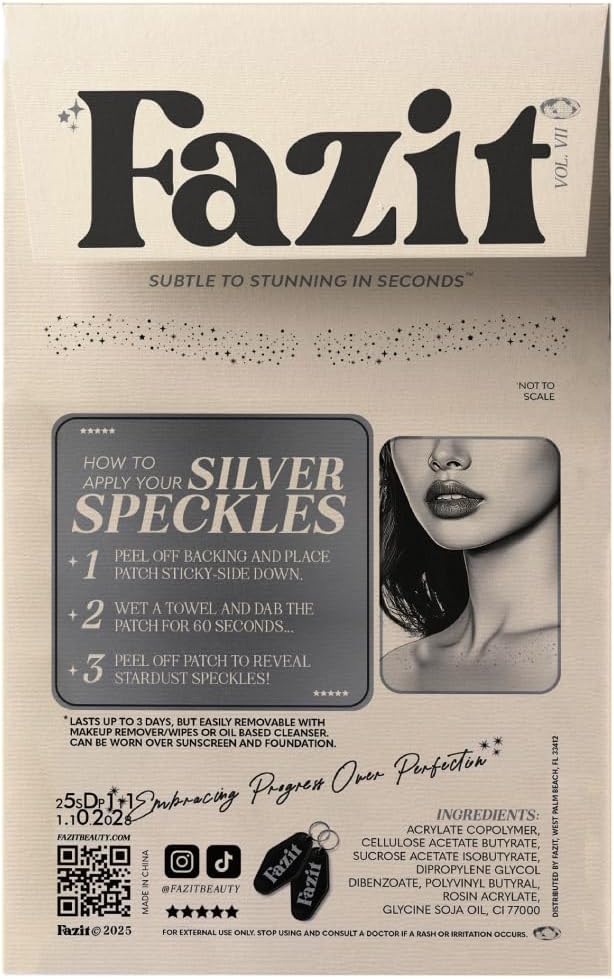 Fazit Makeup Patches - Silver Decollatage Speckles - Glow Up Make-Up Patches - Cute Glitter Makeup Accessories For Women - Cosmetic Glitter