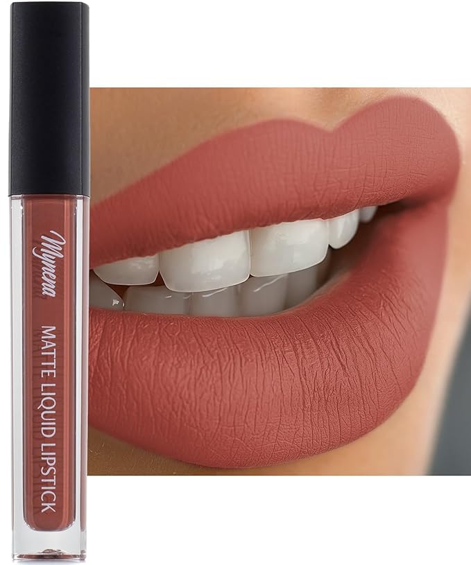 Mynena Warm Terracotta Rose Matte Liquid Lipstick | Long-Lasting Comfort | Smudge-Proof Transfer-Resistant | Full Coverage Non-Drying | Vegan & Cruelty-Free | All-Day Wear Lip Color | Zoe
