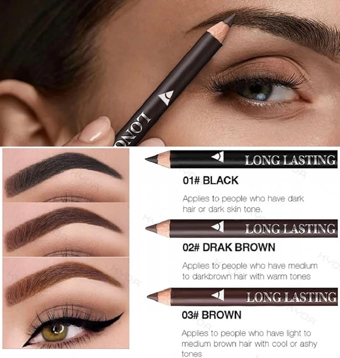 Ownest 6 Pcs Black Eyebrow Pencil Set, Wooden Eyebrow Pen for Women, Waterproof Long Lasting Brow and Eyeliner Pencil With Brush, Beginner Makeup Brow Pencil, Natural Eyes Brow Makeup Pen