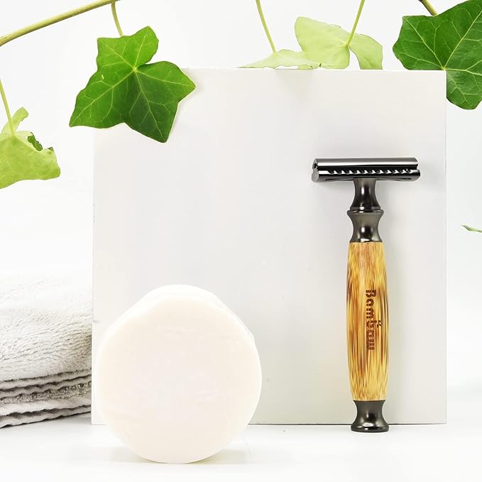 Bambaw Double Edge Safety Razor Men & Women with 5 Replacement Shaving Blades, Women Razor One Blade, Close & Smooth Shave (Thick Bamboo Black)