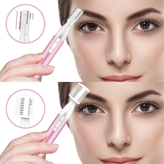 Funstant Upgraded Eyebrow Trimmer, Precision Electric Eyebrow Razor for Women Battery-Operated Facial Hair Remover with Comb No Pulling Sensation Painless for Face Chin Neck, Upper-Lip, Peach-Fuzz