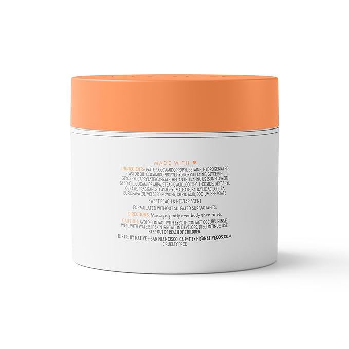 Native Body Scrub, Sweet Peach & Nectar, Exfoliating and Detoxifying for Soft Skin, Sulfate Free, 12 oz