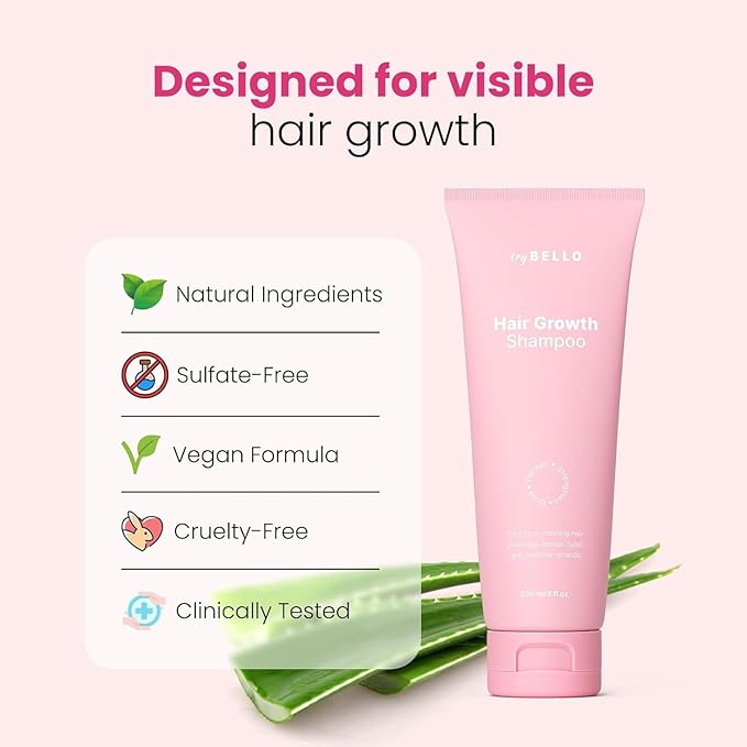 Trybello Hair Growth Shampoo | Natural Thickening & Scalp Detox | Aloe Vera, Turmeric, and Urucum Extract | Sulfate-Free, Vegan, Anti-Hair Fall Formula | For Any Hair Type | 2 Pack Combo