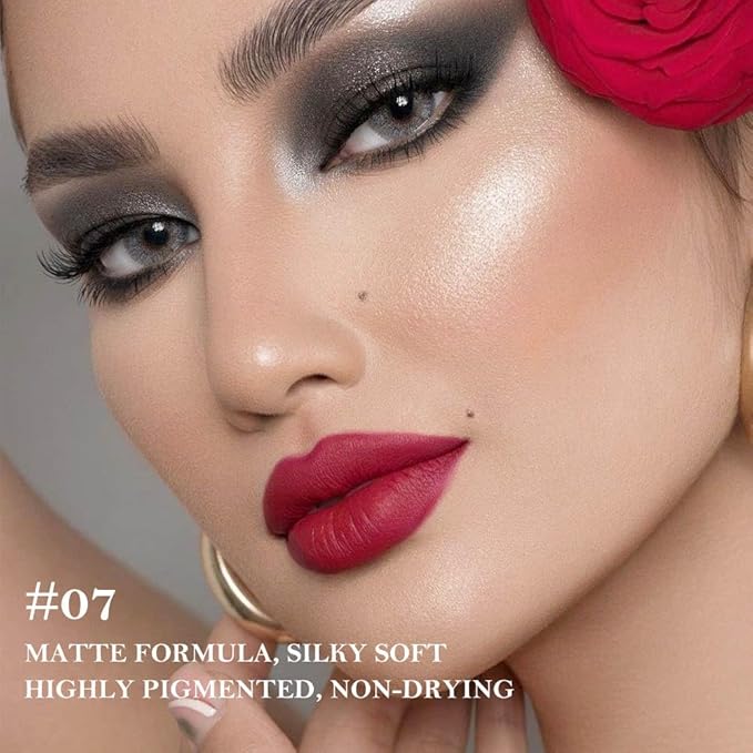 Vivid Auburn Gradient Matte Lip Liner Pencil Crayon for Women - Waterproof Smudge-Proof Kissproof Long-Wear Lip Pencil, Flawless Contour Ombre Effect Lip Crayon,Creamy Pigmented Lip Liner 07#
