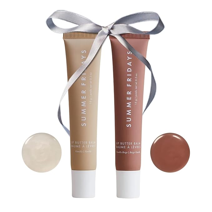 Summer Fridays Tinted Lip Butter Balm Gift Set - Conditioning Vegan Lip Balm for Instant Moisture, Shine & Hydration - Softening & Soothing Skincare - Vanilla & Vanilla Beige (2 Count)