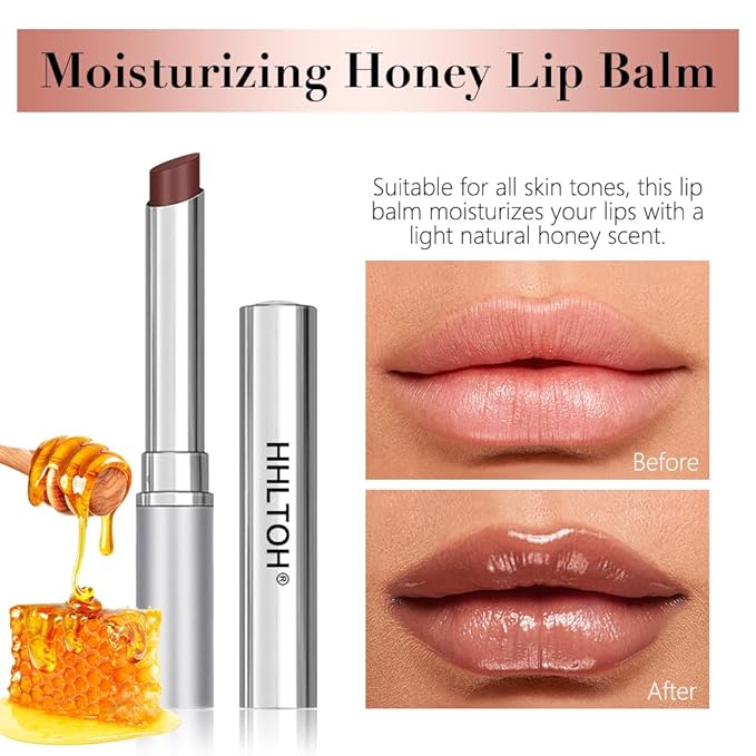 Nude Honey Tinted Lip Balm Lipstick, Sheer Hydrating & Lightly Tinted Nude Honey Lip Color, Moisturizing Nourishing Lip Balm with Natural Black Cherry Tint, For All Skin Tones