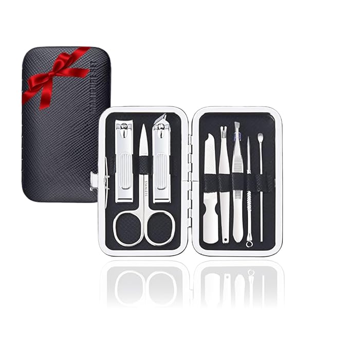Nail Clippers Set, Manicure Grooming Care Tools Kit: Fingernail Clipper & Toenail Pedicure Cutter, Mini Nail Trimmer Kit with Travel Case Gifts for Men, Women (Black)