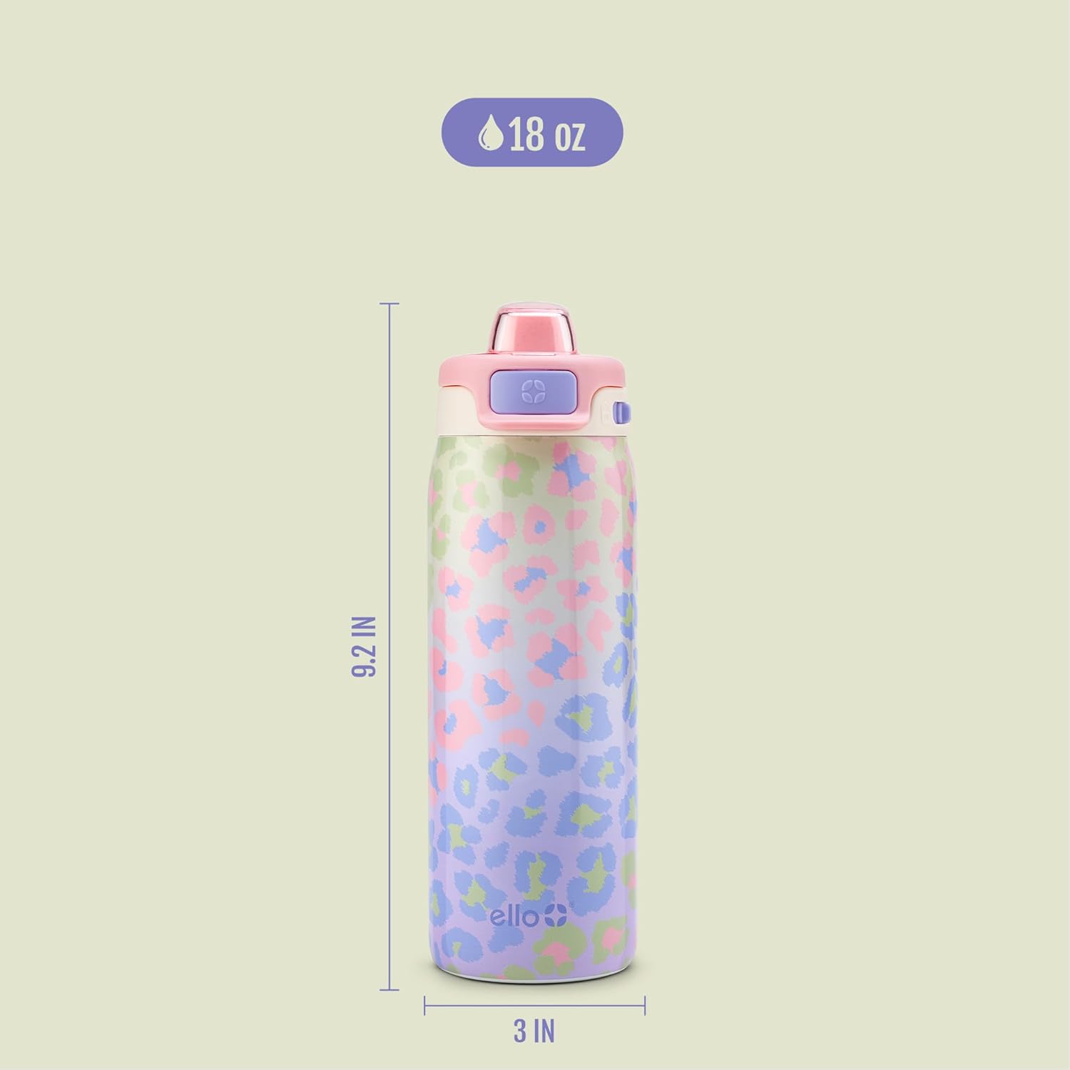 Pop & Fill 18Oz Stainless Steel Kids Water Bottle with Quick Fill Lid | Vacuum Insulated BPA Free Bottle with Leak Proof Straw and Chug Lid, Dishwasher Safe, Gift for Kids Teens, Cheetah