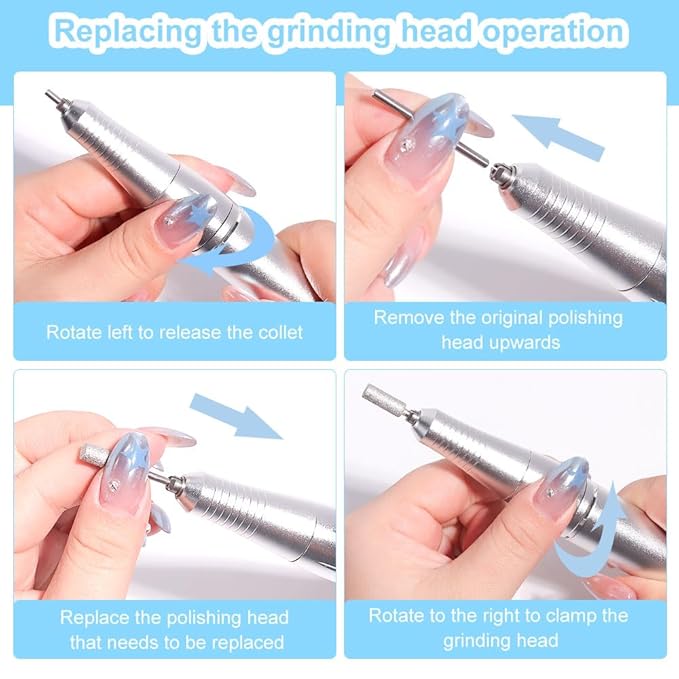 ANRLO Professional Electric Nail Drill, 45000 RPM Cordless Rechargeable E-File Machine, with 12 Bits, Sanding Bands, LCD Display for Acrylic Gel Nails (DMJ-V4-WHITE-USB)