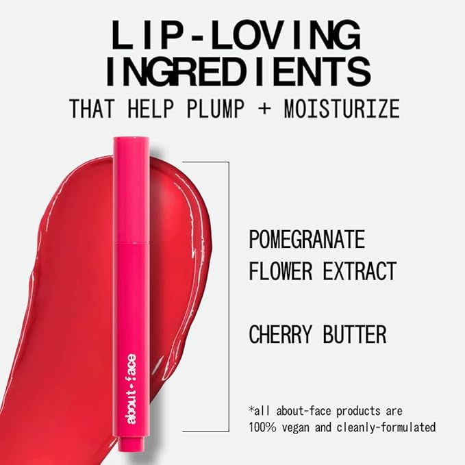 aboutface Cherry Pick Lip Color Butter – High-Shine, Hydrating Lip Balm with Pomegranate Flower Extract & Cherry Butter – Vegan, Cruelty-Free, Clean Beauty – 0.06 oz (Watermelon Take –Flamingo Pink)