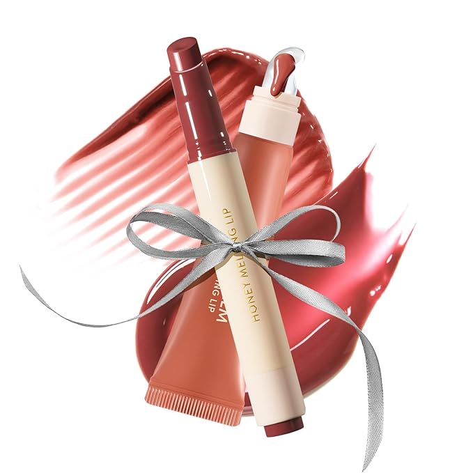 Nature Republic Honey Melting Lip & Butter Balm (PLUM & LYCHEE JELLY) Set - Moisturizing Tinted Lip Balm, Peptides, Sheer & Glossy, Stocking Stuffers