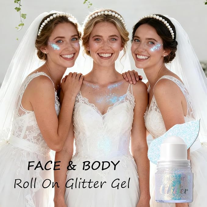 Roll-on Face Body Glitter Gel for Women Kids, Holographic Chameleon Color Glitter Gel Long Lasting Shimmer Makeup for Singer Concerts Music Festival Halloween Rave Accessories (#1 Sea Salt)