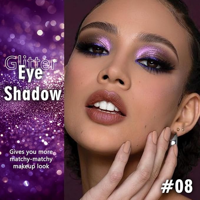 Sparkly Eyeshadow Palette for Women, Single Monochrome Eye Shadow Makeup, Shiny Pressed Cream Powder, Blendable Natural sombras para ojos, Holographic,Vegan,Travel (08-sparkly-Purple)