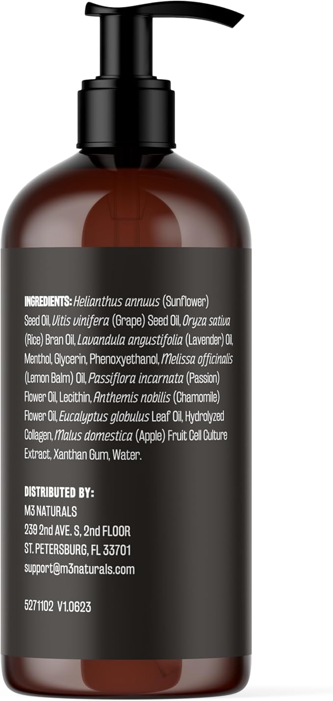 Lavender Sensual Massage Oil with Collagen and Stem Cells, Skin Tightening Therapy for Bum, Thighs, and Belly, Fast-Absorbing Cellulite Oil, 8 fl oz by M3 Naturals