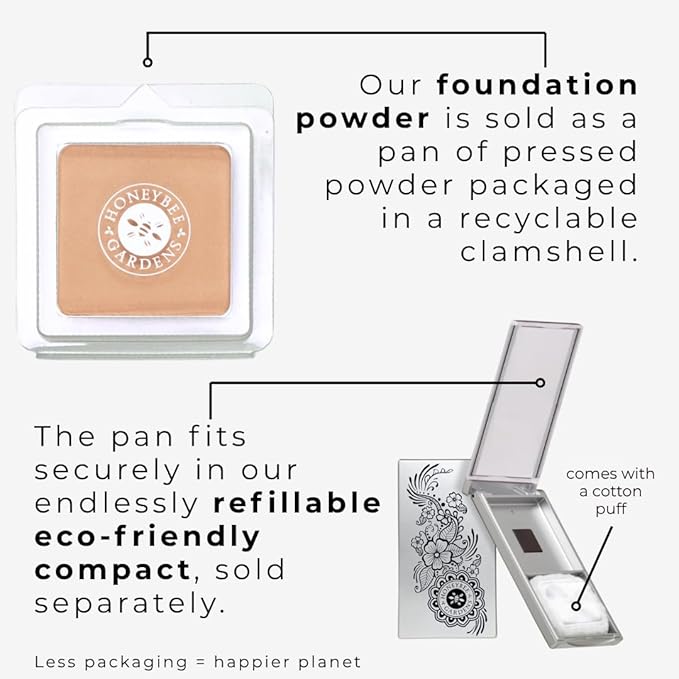 Honeybee Gardens Pressed Mineral Powder Foundation Refill, Malibu, Medium Olive Shade, Adjustable Coverage, Natural Finish, With Botanical Extracts And Vitamin E, 7.5g