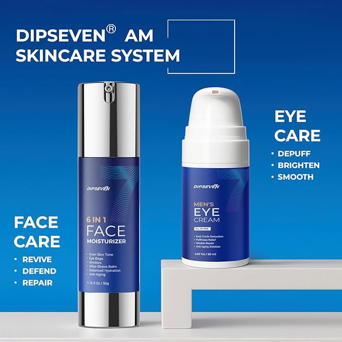 6 in 1 Face Cream for Men: Anti-Aging Mens Moisturizer - Firming Peptide & Hyaluronic Acid & Squalane - Wrinkles Cream Crepy Skin Eye Bag Treatment 2PCS