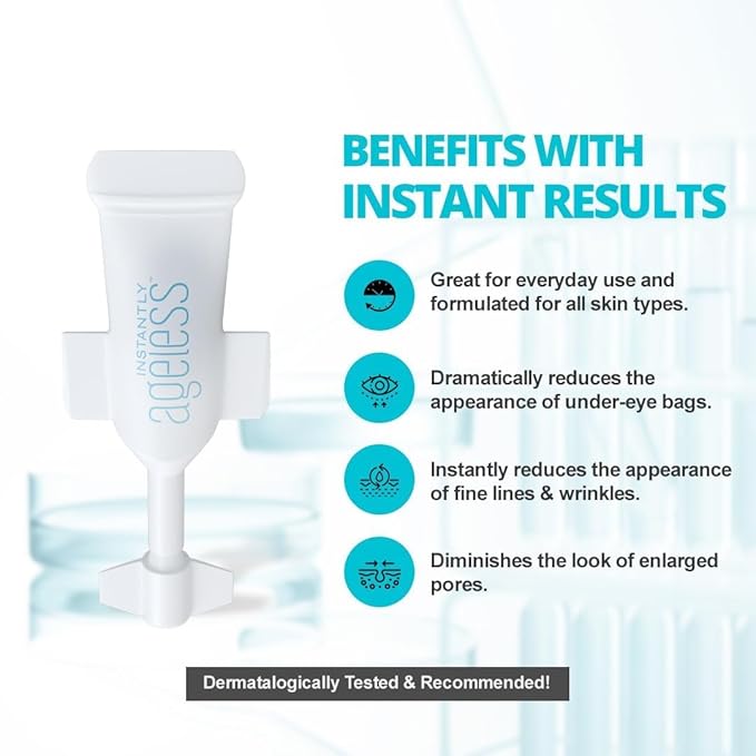 Instantly Ageless - Instant Face Lift Cream - Skin Care for Anti Aging face cream - Wrinkle Tightener - Instant Under Eye Bags Remover - Facelift in a Box of 25 Vials