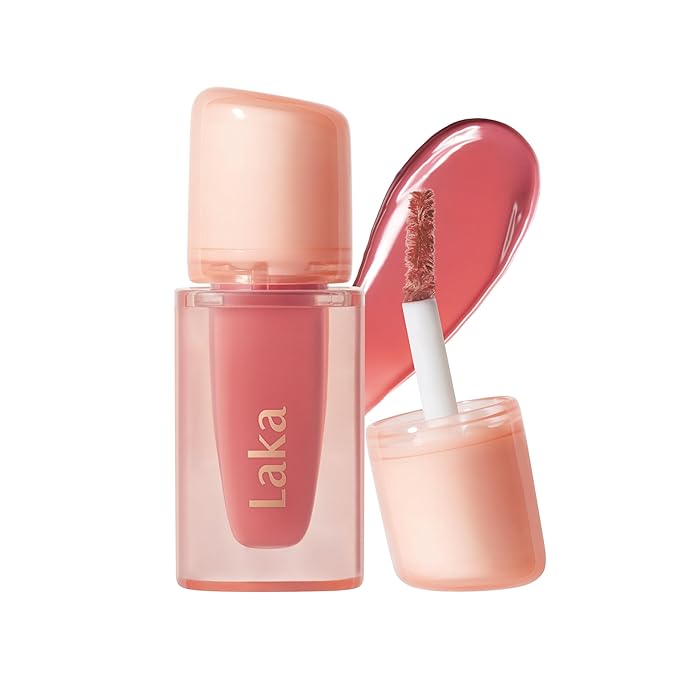 Laka Jelling Nude Gloss Mini, 1.9g/0.07oz, Sheer Hydrating Lip Oil with No Stain, Non-Sticky, Nourishing Gloss for a Fresh, Glowy Look, Vegan, Clean Beauty Makeup, K-Beauty (#303 Peachring)