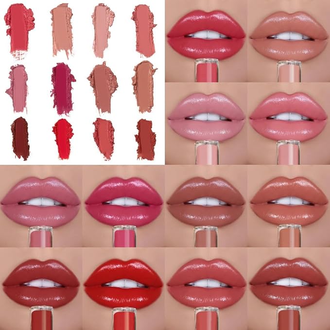 12 Color Cream Lip Gloss, 2025 New Long-Lasting Moisturizing Velvet Lip Lipstick, Waterproof, Non-Fading, Hydrating Tint Natural Jelly Lipstick Suitable for Girls and Women (#12)
