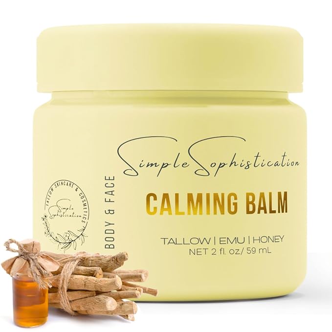 Simple Sophistication Tallow Emu Honey Balm | Nourishing Face & Body Moisturizer with Manuka Honey & Emu Oil, Non-Greasy Natural Skincare (2 oz, Calming Balm - 2 oz)