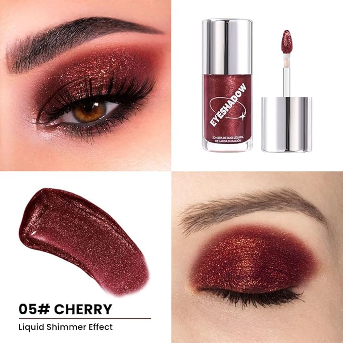 Cherry Liquid Metallic Glittler Shimmer Eyeshadow, Longwear Eye Makeup For Older Women, Buildable Highly Pigmented & Blendable Eye Shadow Cream in Shimmer Finishes, Vegan & Cruelty-Free (Cherry)