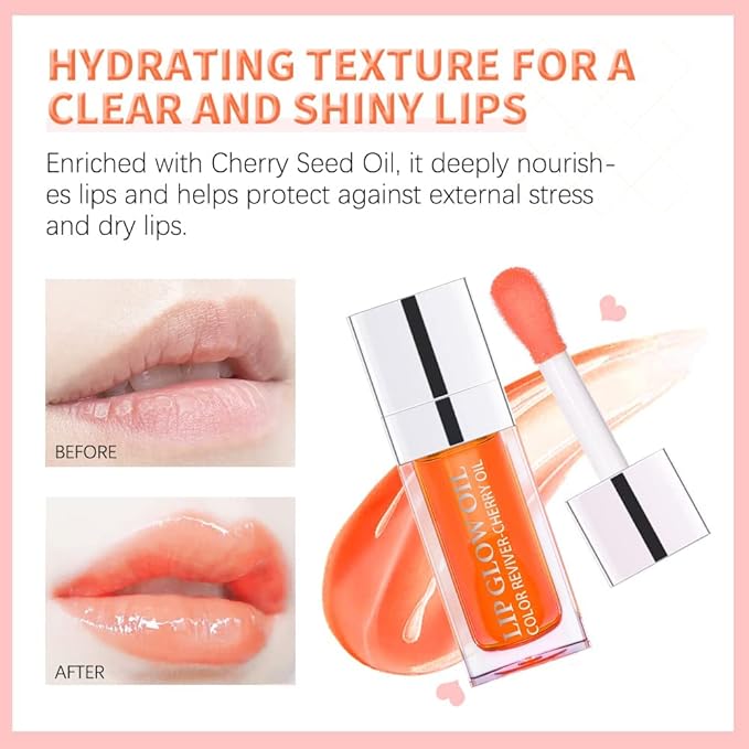 GECOMO Hydrating Lip Glow Oil, Moisturizing Lip Glow Oil, Nourishing Glossy Transparent Lip Oil, Plumping Lip Oil, Lip Balm, Non-sticky Tinted Toot Lip Balm for Lip Care (CLEAR) 0.2 OZ