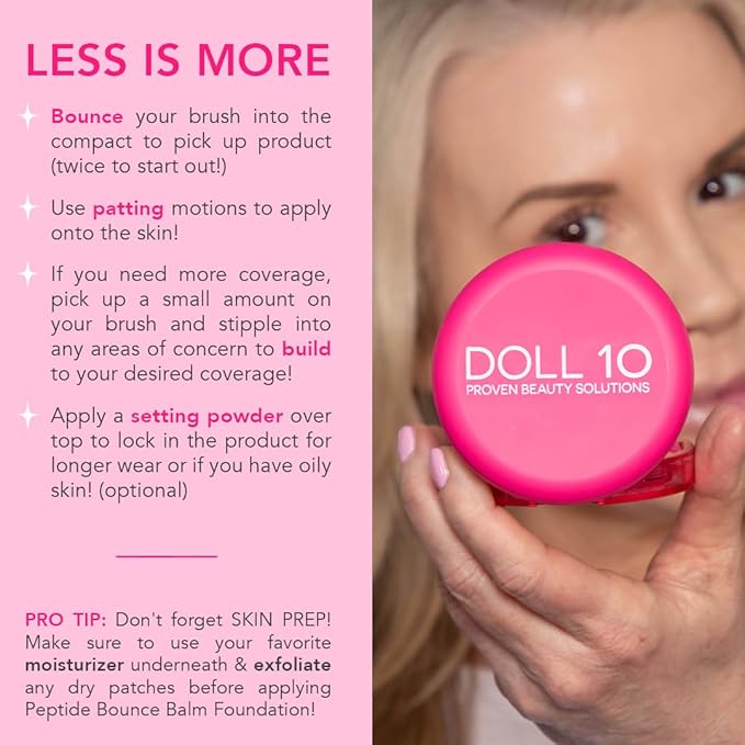 Doll 10 Peptide Bounce Balm Foundation™ – Hydrating, Age-Defying Foundation for Older Women, All Skin Types – Vegan, Clean, Natural, Medium Buildable Coverage, Blurs Fine Lines - [Tan]