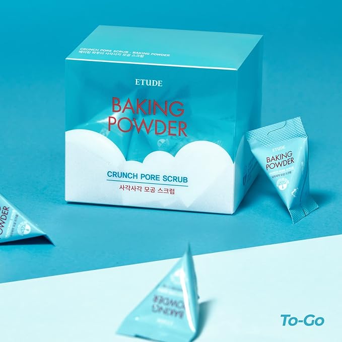 ETUDE Baking Powder Crunch Pore Scrub (0.25 Fl Oz x 24 Pouches), Facial Scrub, 43.5% Baking Powder for Deep Cleansing, Gentle Exfoliation, Cooling Effect, Hydrating, Korean Skin Care, Beauty