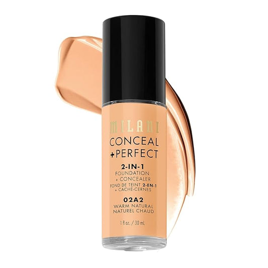 Milani Conceal + Perfect 2-in-1 Foundation + Concealer for a Flawless Complexion, Under Eye Corrector, Cover Redness and Imperfections, Waterproof and Sweatproof - Warm Natural