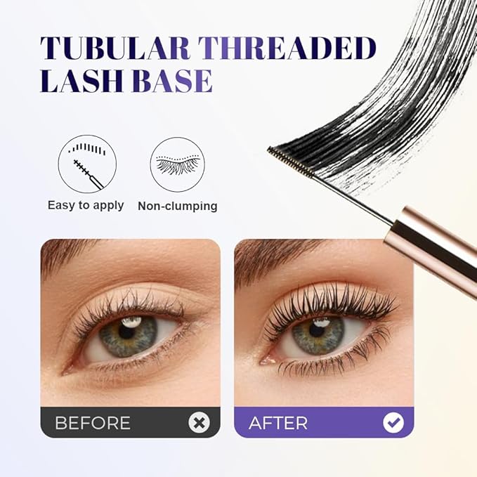 2PCS Ultra-Fine Lengthening Waterproof Quick-Dry Mascara, Black Mascara for Fine Short Lash Older Women Mulit-layered Lashes (Black)