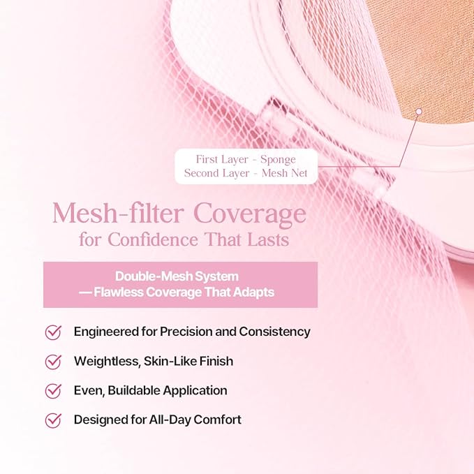 CLIO Kill Cover Mesh Glow Essential Cushion Foundation, Buildable Ultra-Fit Coverage with Glow Finish, Long-Lasting Hydration, Flawless Natural Cover for Radiant Skin, Korean Foundation (19C LIGHT)