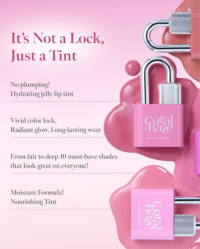 Glow Lock Jelly Tint 102 Candy 4g, Hydrating Jelly Glow Lip Stain, Glass-Like Shine Lip Gloss, Long-Lasting Color, Moisturizing Lip Enhancer, Collectible Lock-Shaped Design, Korean Makeup