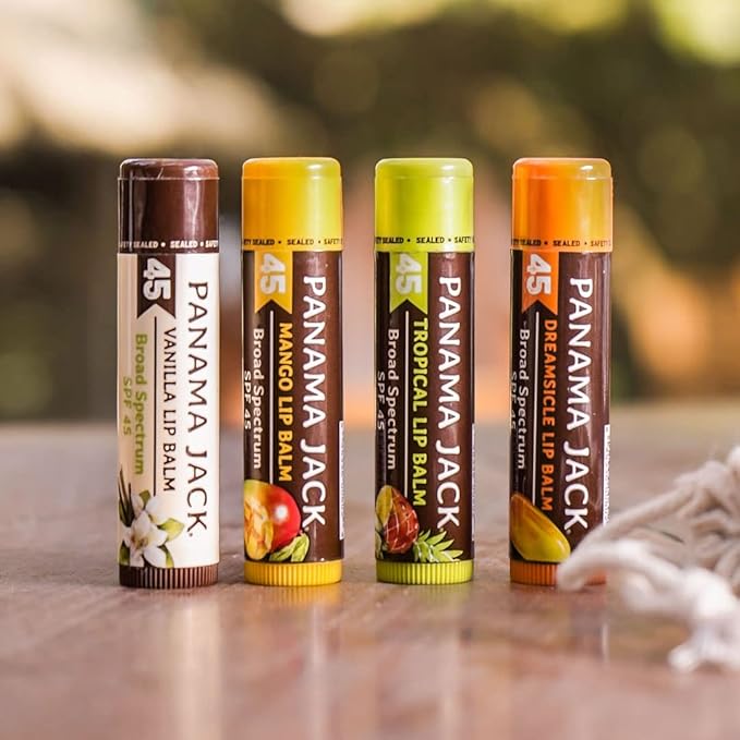 Panama Jack Sunscreen Lip Balm - SPF 45, Broad Spectrum UVA-UVB Sunscreen Protection, Prevents & Soothes Dry, Chapped Lips, Tropical, 7-pack