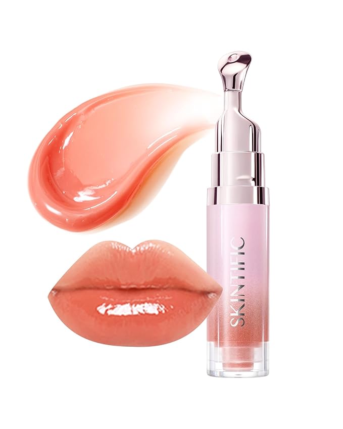 Hydrating Brightening Lip Serum, Smooth Tinted Lip Stain, Plumping Lip Gloss with Polypeptide Squalane, Moisturizing Balms, Brighten Dark Lips, Korean Beauty Makeup (05 Peach Rose)