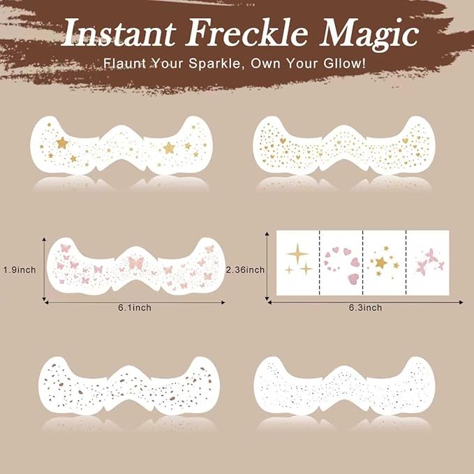 Glitter Freckles Face Tattoo,Freckles Temporary Face Tattoos, Christmas Face Tattoos Face Glitter for Women Girls, Festival Outfits Rave Accessories,Country Concerts, Party,Makeup Glitter Patch 30PCS