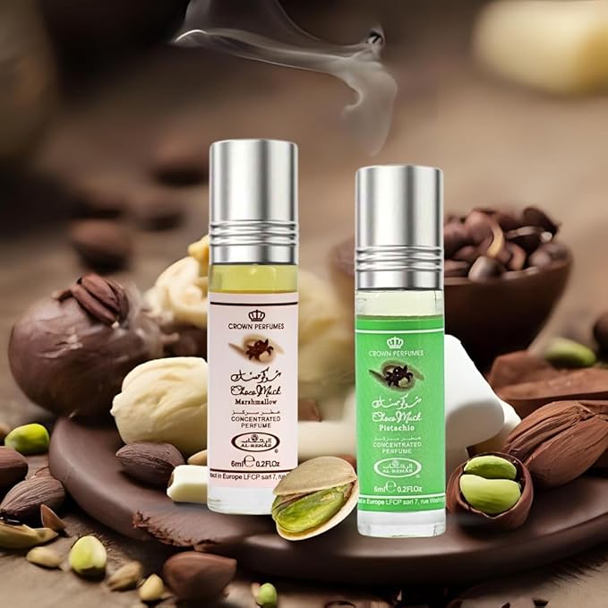 Al-Rehab Choco Musk Marshmallow & Pistachio 6ml (0.2 oz) | Sweet Gourmand Fragrance | Chocolate, Vanilla, Fruity & Nutty Scents | Long-Lasting Roll-On Fragrance Oils (Bundle)