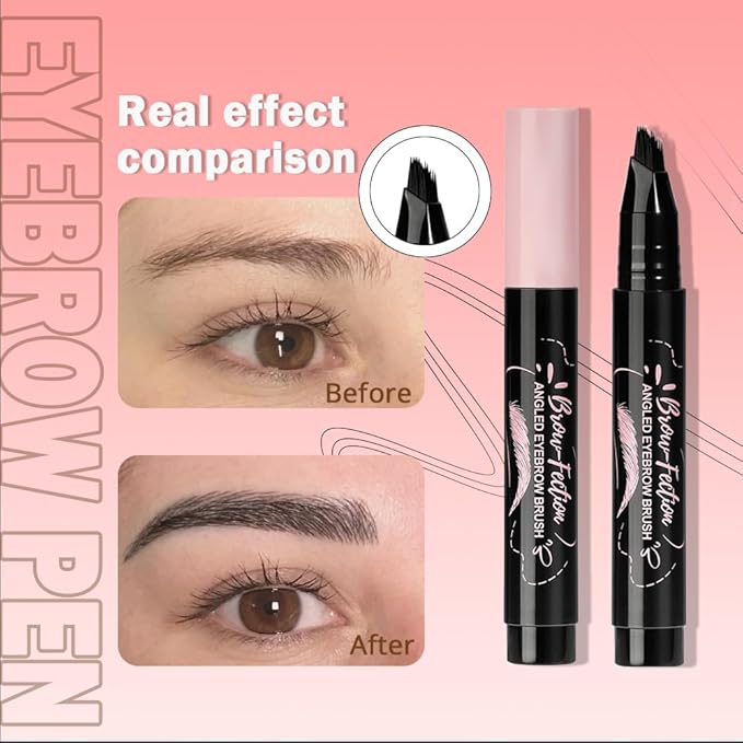 Black Liquid Eyebrow Filler Pen for Women, Long-Lasting Waterproof Eye Brow Pen for Hairlike Strokes, Black Eye Brow Makeup Kit Sweat Smudge-Proof Brows Pencil for Natural Defining, with Eyebrow Brush