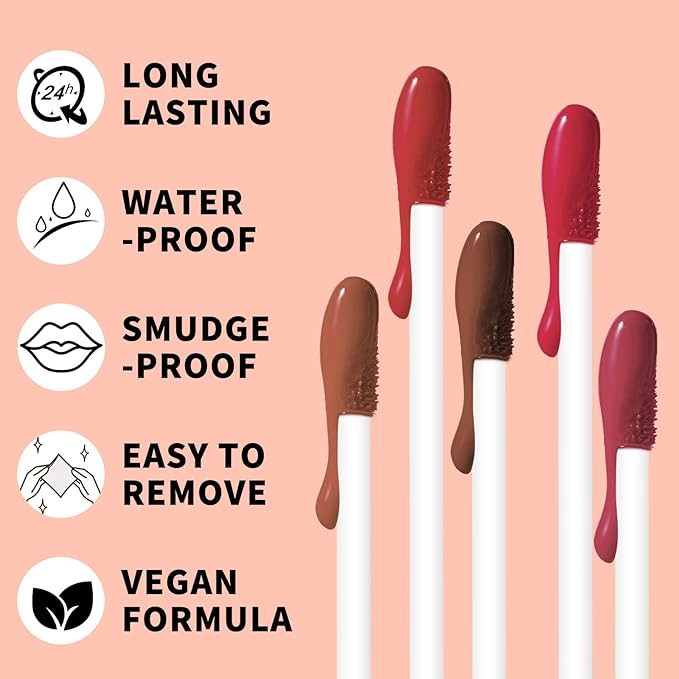 KIMUSE 5Pcs Peel Off Lip Stain, Lip Liner Stain Long Lasting, Waterproof, Transfer-Proof, Highly Pigmented Color Lip Tint Stain Set, Matte Finish