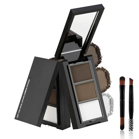 GEUUFEA 3 Colors Eyebrow Makeup Kit, Professional Brow Contour Palette, Waterproof Long-lasting Eyebrow Filler Powder with Mirror & Brow Brush