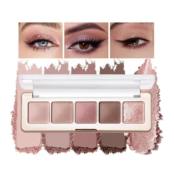4 Color Eyeshadow Palette, Matte and Shimmer Powder Makeup, Highly Pigmented Blendable Shadows, Long-Lasting Waterproof, Natural Nude Brown Pink Shades (B-2#, 1 Count (Pack of 1))