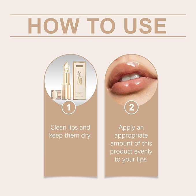 Gold Crystal Color Changing Lipstick - Clear Lip Gloss That Changes, Long Lasting Moisturizing & Nourishing Lipstick, Non-Sticky Glossy Shine (1 pcs)